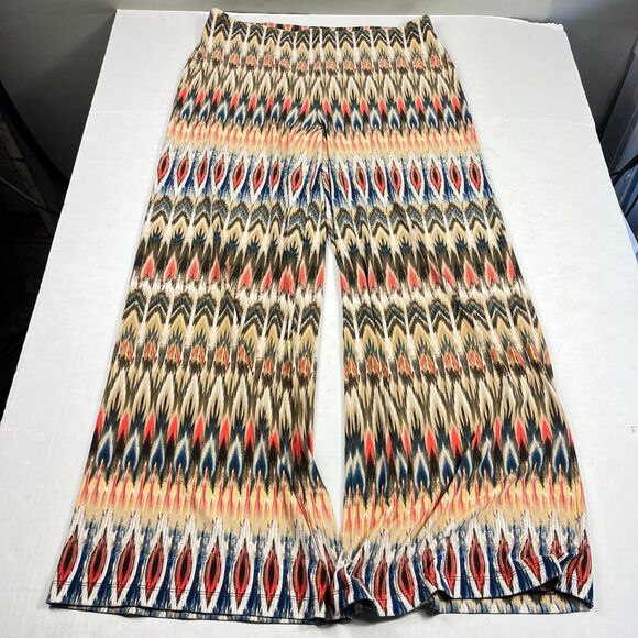 Chicos Palazzo Pull On Lounge Pants Abstract Ikat Print Flowy Stretchy 2 LARGE - Picture 1 of 12